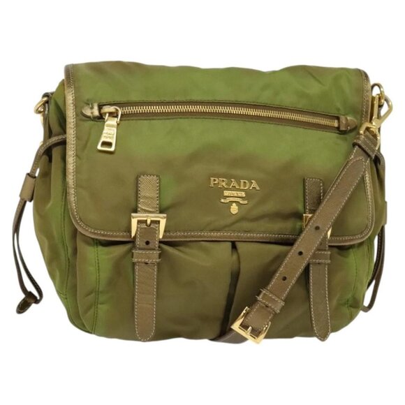 PRADA Shoulder Bag Nylon Green Gold Auth 128559 - Picture 1 of 16